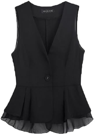 Gilet sans manches pour femme avec col en V, en mousseline de soie, couleur unie, décontracté, sans manches, cardigan, gilet court, gilet de costume, manteau d'été, gilet femme grandes tailles, Noir ,