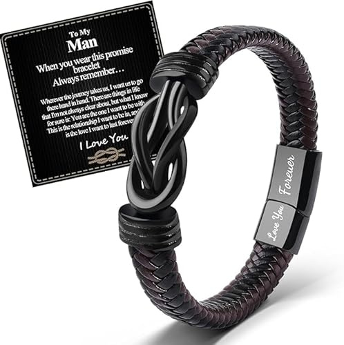 VU100 Leather Bracelet for Men - To My Man, I Love You - Christams, Anniversary, Birthday Gifts for Boyfriend, Husband (21.5 cm)