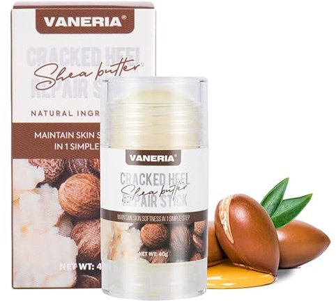 vaneria Bastone riparatore per tacchi screpolati, crema riparatrice per piedi secchi e fessure e crepe, crema idratante per i piedi, per piedi molto asciutti(40 g, burro di karite)