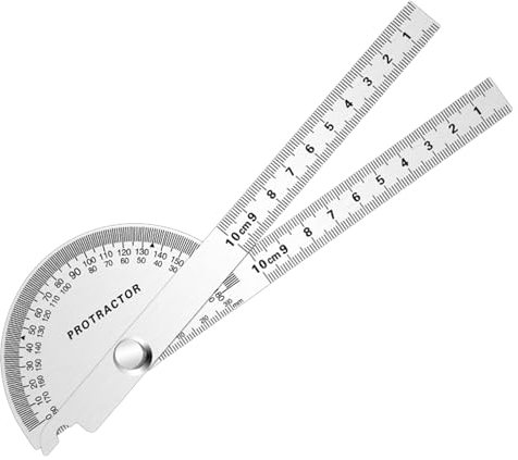 FEMONGY Transportador de Angulos 180° Transportador de Acero Inoxidable Regla de Goniómetro Ajustable Metalico Regla de Medición para Escuela Carpintero DIY Pintura Dibujo Marcado (100mm ambos brazos)