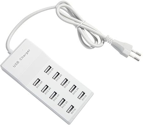Cargador USB de 10 puertos, 50 W, 5 V, cargador USB múltiple, 10 puertos USB, estación de carga rápida para teléfonos móviles, tabletas, consolas de juegos, enchufe europeo