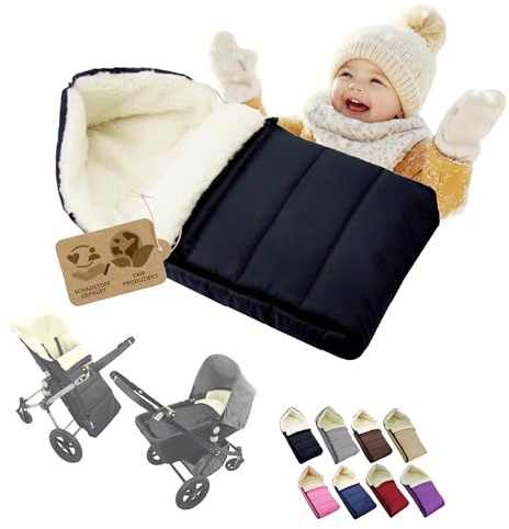 Fußsack [Winterfußsack für Kinderwagen] Buggy Babyschale oder Schlitten Babyfußsack mit Lammwolle kuschelig warm waschbar 90cm (schwarz)