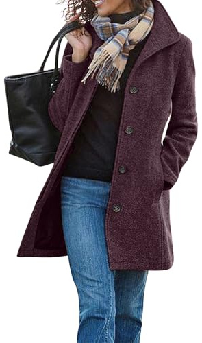 CHARTOU Women's Casual Thicken Wool Blend Stand Collar Single Breasted Pea Coat (Large, Dark Purple)