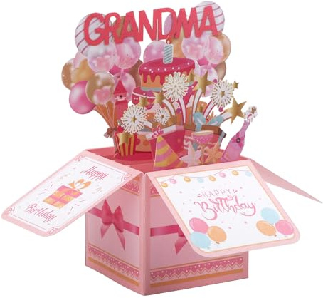 Biglietto Pop-Up di Buon Compleanno per La Nonna, Biglietto di Compleanno Pop-Up Colorato per La Nonna con Busta i Migliori Regali per La Nonna Idea Regalo Creativa per La Nonna