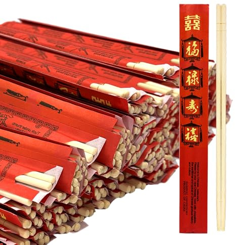 52USA Disposable Bamboo Chopsticks (200 Sets), Wooden Japanese Chopsticks Bulk, 9'' Long Chopsticks Disposable, Individually Wrapped Chinese Chopsticks