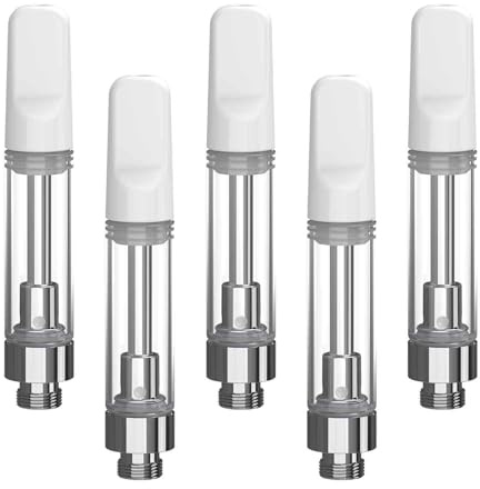 CannBro CBD-patroner, 1,0 ml - 5-pack, 510 gänga, 304 rostfritt stål, finfördelare, patroner för CBD-olja, hampaolja och e-vätska, nikotinfri (vit)