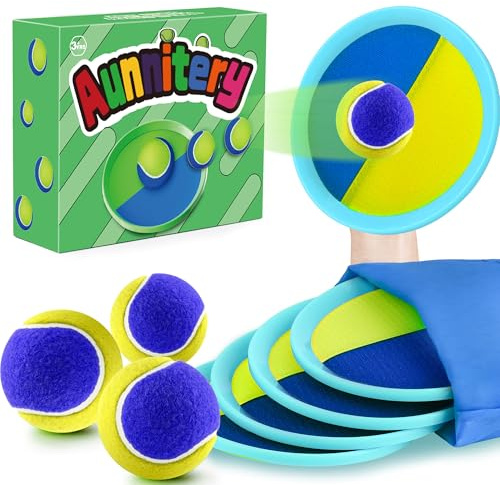 Aunnitery Toss and Catch Ball Set Beach Toys for Kids Outdoor Toys and Yard Games for Boys and Girls Improves Focus Great for Exercise Fun Easter Christmas Birthday Gift Idea (Yellow)