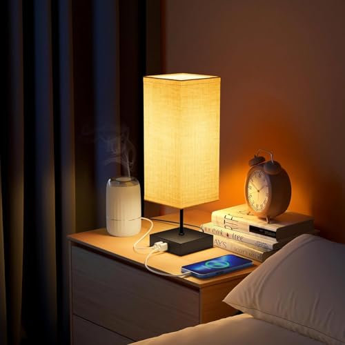 Toipwen Lampada da Comodino Touch Dimmerabile, Abat Jour da Comodino con 3 Temperature di Colore, porta di Ricarica Rapida USB, Lampadina E27 da 6 W per Camera da Letto, Soggiorno, Ufficio