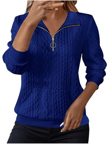 Sweatshirts for Women Cable Knit Jumpers Lapel Half Zip Pullover Ladies Thermal Sweatshirt Long Sleeve Tops Winter Autumn Sweaters Warm Tunics for Office Work Daily Going Out Wear