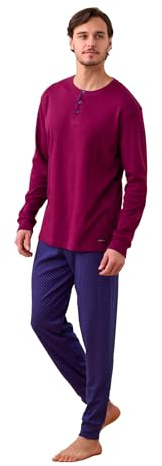 Noidinotte - Pigiama Uomo Invernale in Caldo Cotone Articolo Pois. - XL Bordeaux