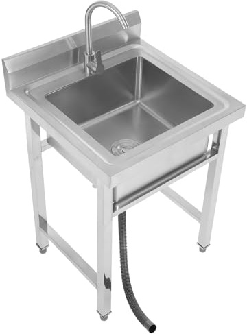 Lavello da cucina in acciaio inox, indipendente, per cucina, ristorante, caffè, 60 x 60 x 93 cm