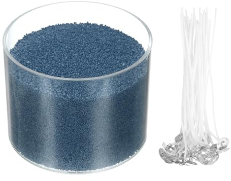 QUARKZMAN Perle Di Sabbia Candele Con 50 Stoppini 21Oz / 600g Kit Di Sabbia Cera Rifornibile Per Realizzare Candele Per Ringraziamento Natale Matrimoni Fai Da Te Decorazioni Casa, Blu