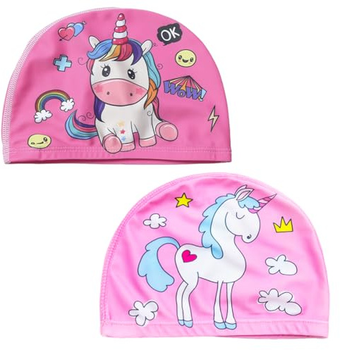 LAKPYN 2 Pièces Bonnet de Bain Enfant Tissu 1-12 Ans, Bonnet Piscine Enfant, Antidérapant