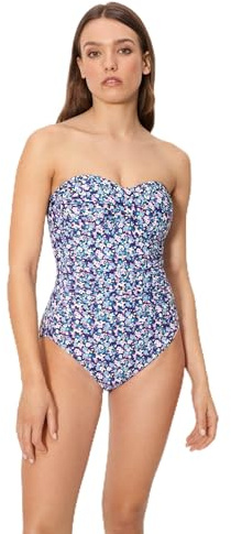 YSABEL MORA. Bañador Reductor Bandeau Alta compresión Copa B. Escote corazón con Bandas Interiores de Silicona. Relleno extraíble para Ajuste cómodo y Favorecedor .Colección Flowers
