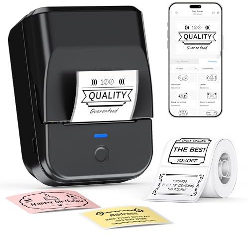 TYPONOS PM240 Étiqueteuse Bluetooth with 1 Tapes, Kit 2 | Étiqueteuse thermique App (294+ polices, 2500+ icônes), étiquettes autocollantes étanches, multi-appareils, portable bureau