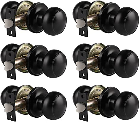 Probrico Black Door Knobs Interior, Passage Door Knobs for Hallway Closet, Matte Black Keyless Indoor Door Knob, 6 Pack
