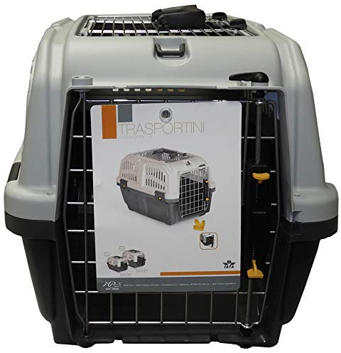 Aimé | Transportbox Katze und Hund | Hunde und Katzenkorb Transport | Transportbox mit seitlichen Belüftungen, Metallgitter und Sicherheitsverschluss | Farbe Grau, Maße 56x36x35 cm