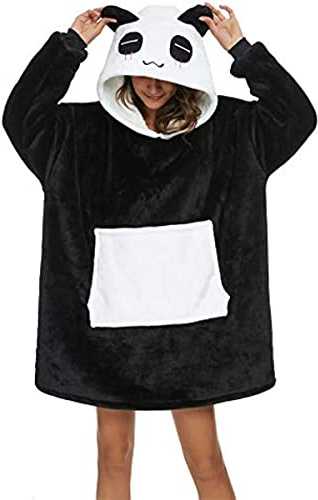 LATH.PIN Panda överdimensionerad filt huvtröja flanell med huva tröja tröja tröja unisex huvtröja