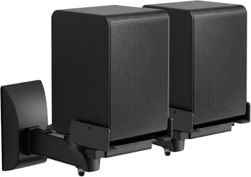 TNP Speaker Wall Mounts - Dual Side Clamping Bookshelf Mounting Bracket for Large Surround Sound Speaker with Adjustable Swivel & Tilt Angle for Home & Studio, up to 55 lbs, 2 Pack, Black