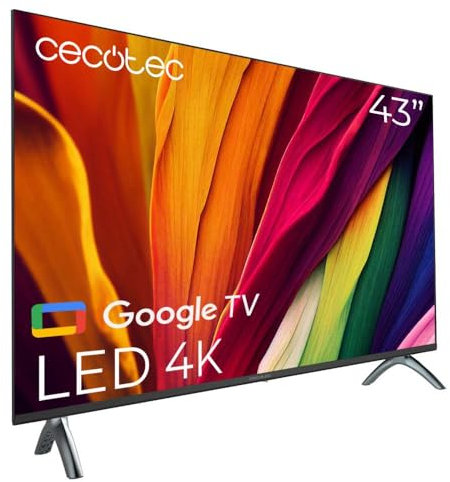 Cecotec Smart TV, Televisor LED de 43 Pulgadas Resolución 4K UHD A4 Series ALU40043. Google TV, Dolby Audio, HDMI 2.1, USB 3.0, HDR10, 16 GB ROM, Google Voice Assitant y Chromecast, Serie A4, 43