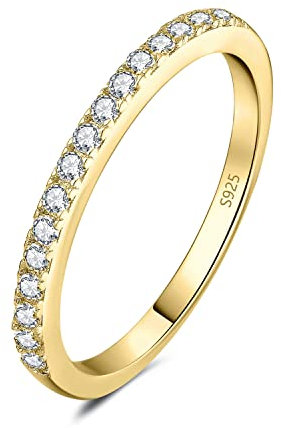 JewelryPalace Modeschmuck Klassisch 1.5mm Moissanite Band Ring Damen, Hochzeitsringe Damenring Silber 925 Trauringe Eheringe Frauen, Vorsteckring Stapelring Eternity Ring Bandring Schmal Vergoldet 51