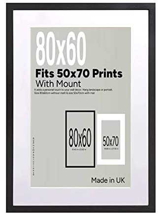Poster Frame Black 80x60 cm With Mount 50x70 cm Picture Photo Print HD Clear Aclyric Front Frame With Matting White Boarder Wall Mounting Hooks