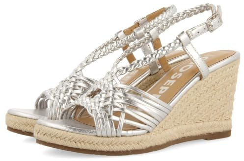 GIOSEPPO Sandalias Plateadas DE Piel con Tiras Y CUÑA Alta DE Yute para Mujer Glide