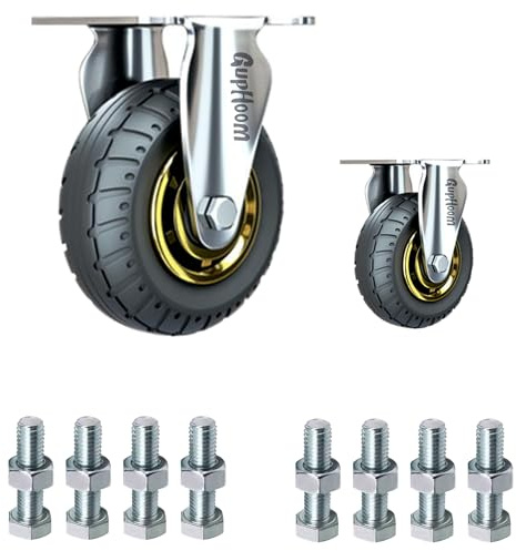 GupHoom Heavy Duty Fixed Industrial Plate 3Inch Rubber Casters, No Noise Wheels Set of 2 for Cart, Furniture