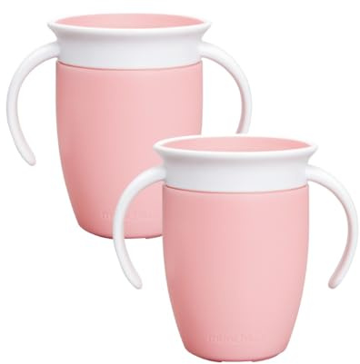 Munchkin Miracle 360 Sippy Cup Bébé | Biberon Libre Flux pour Tout-Petits | Tasse Entraîneur | Sans BPA | Sans Déversement | 207ml | 6 Mois+ | 2 Pack | Rose