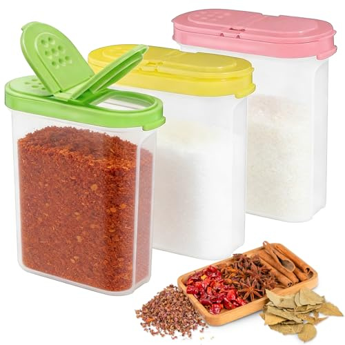 KOMUNJ Lot de 3 boîtes de conservation transparentes en plastique sans BPA pour épices, saupoudrer, céréales, farine, sucre, etc., 100 % recyclables