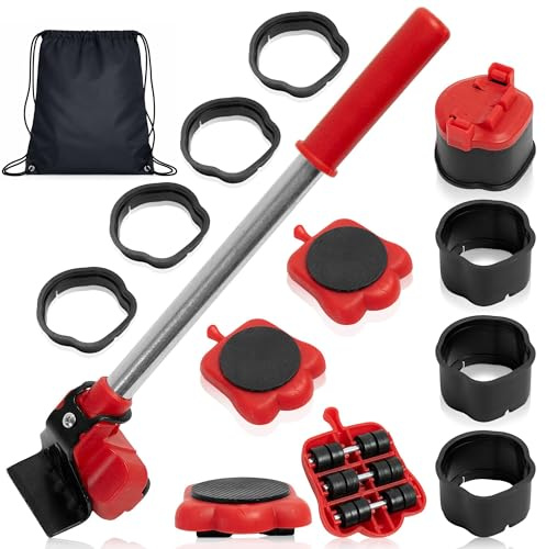 Ruedas para Mover Muebles Pesados - Elevador de Muebles hata 300 kg, Kit de Transporte con Palanca y 4 Patines deslizantes, Incluye Bolsa de Almacenamiento Gratis, Sin Esfuerzo y sin Dañar la Espalda