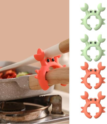 Bimhayuu Lot de 4 Repose Cuillère Cuisine, Support de Spatule en Forme de Crab, Porte Cuillere Cuisine Réglable en Silicone, Résistant à la Chaleur et Antidérapant (Vert-Rouge)