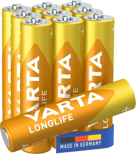 VARTA Longlife - Pilas alcalinas AAA (10 Unidades, 1,5 V, Ideal para cámara Digital, Controlador, Monitor de presión Arterial Embalaje sin plástico)