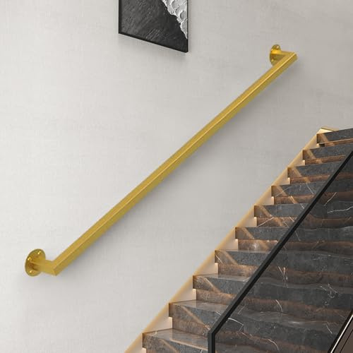 Hamankim Pasamanos montado en la Pared, 80cm 1m 120cm 1.8m 2.4m 3m 3.6m, barandilla de Escalera Dorada para pasillos, lofts, barandilla de Seguridad Industrial, Barra de Apoyo Antideslizante(390cm)
