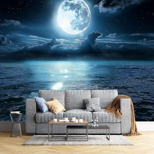 JEDTAKCT Papel Pintado Pared 3D Papel Tapiz Luz De Luna Cielo Nocturno De Esponja Onírico Fotomurales 3D Tv Fondo Pared Dormitorio Murales Papel Tapiz Moderno