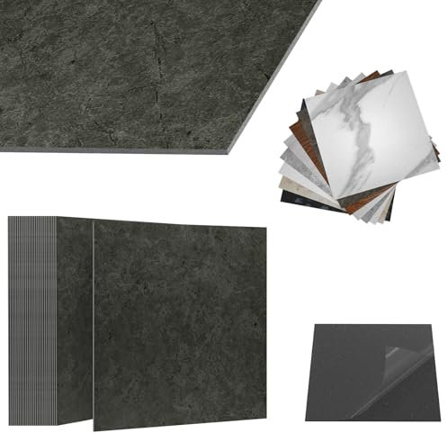 ACXIN Revêtement de sol en PVC autocollant avec aspect carrelage - Carreaux adhésifs de sol imperméable - Pour cuisine, salle de bain, salon (aspect pierre anthracite, 7,5 m² - Paquet : 81 carreaux)