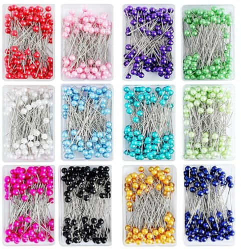 Spilli da Sarta,1200 pezzi Spilli Con Testa Colorata Spilli da Cucito Spille Dritti in Acciaio Inox per Tessuti, Sartoria, Creazione Gioielli,Patchwork e Lavori a Maglia