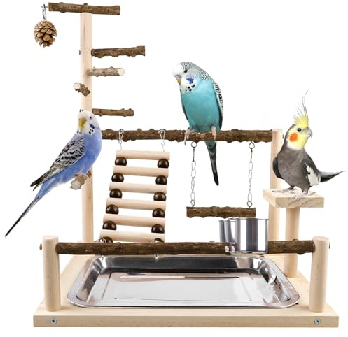 Vögel Spielplatz,Vogelspielplatz Mit Feeder Cups und Tablett,Papageien-Spielständer,Nymphensittich Spielplatz,Sitzstange Gym Ständer Für Papageien,Nymphensittiche, Aras,Cockatiels,Kegel,Finken