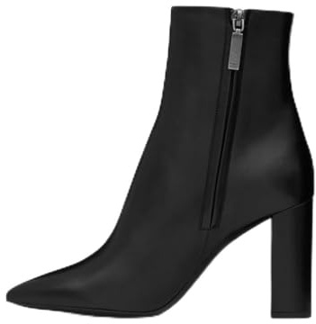 Stivaletti da Donna con Punta a Punta E Tacco Spesso Comodi Stivaletti Corti in Pelle con Tacco a Blocco e Cerniera Laterale Scarpe Eleganti Nere alla Moda per Ufficio e Feste,Nero,46 EU