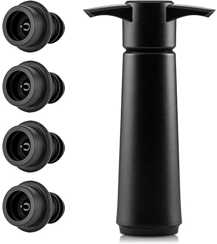 Wine Vacuum Pump with 4 Wine Bottle Stoppers, Reusable Wine Stopper Set for Wine Bottles, Vacuum Wine Preserver Pump Keeps Wine Fresh