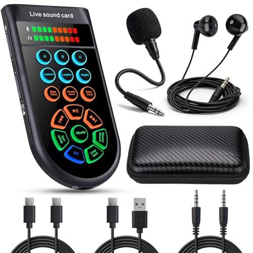 M300 Small Handheld Sound Card Set for Beginner Singing & Live Streaming, Voice Changer with Reverb/Vocal Enhancement/Sound Effects, w/AUX/Type-C/Bluetooth in, Includes Condenser Mic & Headphones