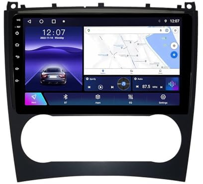 Autorradio Doble DIN de 9 Pulgadas con CarPlay y Android 14 para Mercedes Benz Clase C W203 W209 (2004-2011), Bluetooth, AHD, cámara de visión Trasera, navegación GPS, SWC