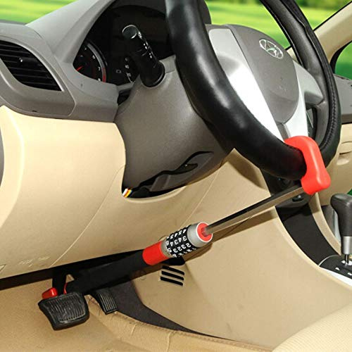 WANLIAN Bloqueo de código de coche, dispositivo antirrobo para coche, pedal de freno/bloqueo del volante, barra de bloqueo, protección antirrobo, bloqueo de embrague del volante rojo