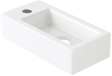Eridanus Lavabo de baño, Lavabo suspendido Cuenco rectangular de cerámica blanca que ahorra espacio, grifo a la IZQUIERDA para gabinete de tocador, guardarropa, inodoro, lavabo moderno sobre encimera