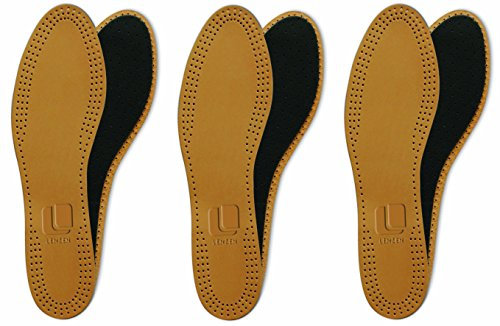 Lenzen 3 Paar Premium Echtleder Einlegesohlen I Leder Einlegesohle mit Aktivkohle I Atmungsaktive Schuheinlagen – sehr dünn und weich (44)