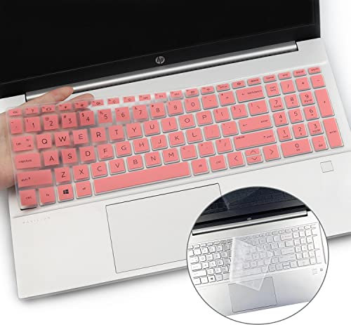2 PCS Keyboard Cover for HP Pavilion & HP Laptop 15-eg 15-eh 15-er 15-eg0073/1073cl 15-eg1053cl eg0070wm eg0021nr eg0025nr 15-eh1085CL eh1052/1070wm eh1010nr 15-er0056cl er0151nr-Pink+Clear