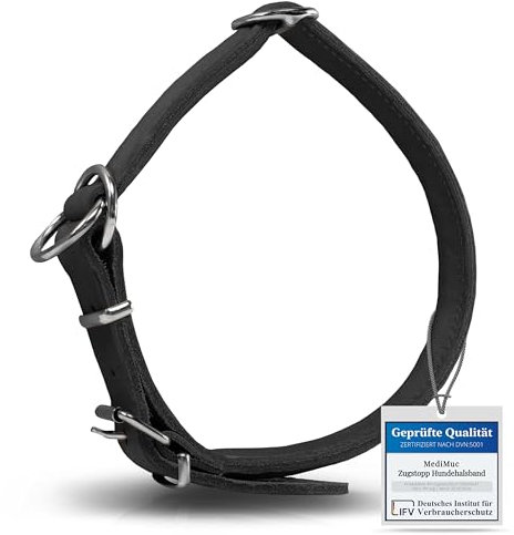 Rund & Weich - Zugstopp Hundehalsband Schwarz L - 55cm mit Verstellbarer Schnalle und eingearbeitetem stabilem Kern, Lederhalsband mit Zugbegrenzung, Zugstopper fellschonend, Rindsleder