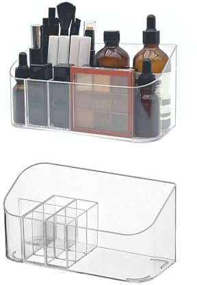LINFIDITE 2 Stück Make-up Organizer, Kosmetik Organizer mit 9 Fächern 2 herausnehmbaren Trennwänden,Badezimmerschrank Kosmetik Aufbewahrungshalter, Aufbewahrungsbox für Beauty Essentials Kristallklar