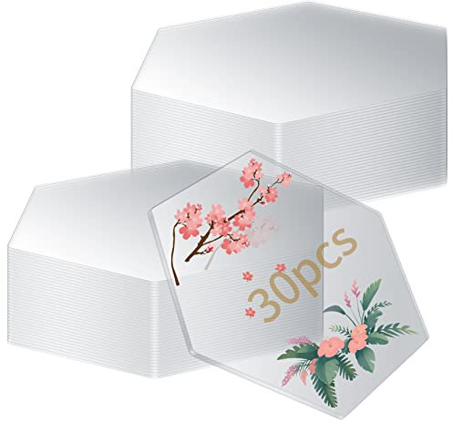 30 Feuilles Plexiglas Transparente, Panneau Acrylique Hexagone pour Cadres, Peinture, Artisanat et Présentoirs