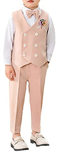 5 Piezas Conjunto de Chaleco para Niños,Conjuntos de Traje de Boda Bebe Niño Traje de Caballero para Ceremonia Comunión Bautizo Traje de Fiesta Elegante Chaleco,Camisa,Pantalones,Pajarita 3-4 años